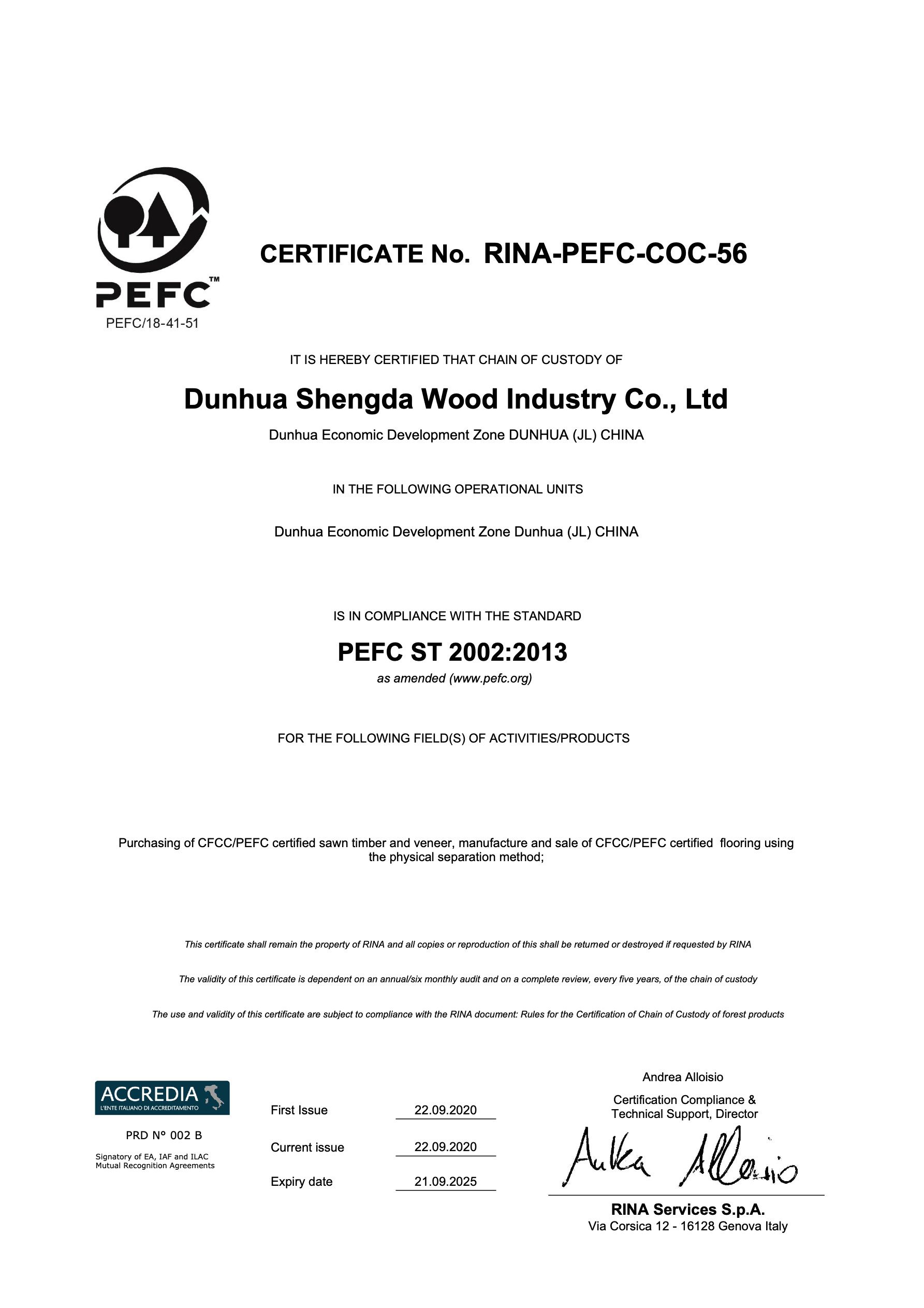 Certificate Pefc