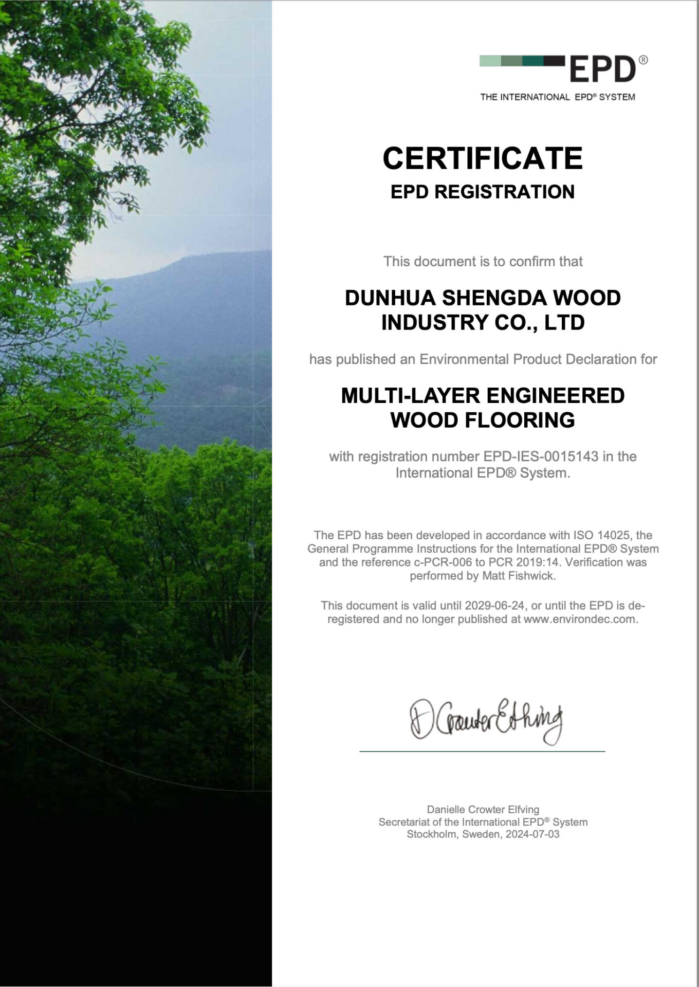 Epd Certificate For Multi Layer Engineered Wood Flooring